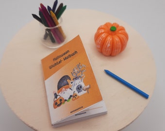 Livre de coloriage miniature Halloween pour gnomes, mini livre comme accessoire pour porte gnome - télécharger pour créer le vôtre