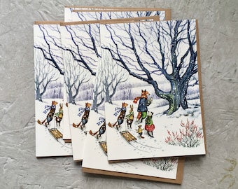 6 x Through the Snow with Hector Fox and Friends (6 blank cards) 5 x 7 Holiday Cards, Winter Cards, Christmas Cards