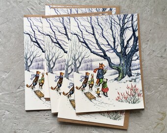 6 x Through the Snow with Hector Fox and Friends (6 blank cards) 5 x 7 Holiday Cards, Winter Cards, Christmas Cards