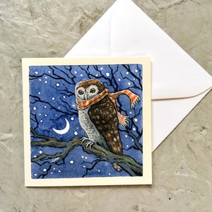 Hibou d'hiver (mini carte) 3 x 3 pouces