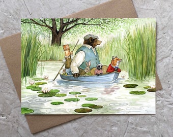 Boating with Hector Fox and Friends (blank card) 5x7