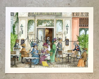 PRINT - At the Feline Cafe (archival limited edition giclee print, signed & numbered)