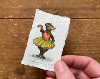 MINI ORIGINAL - Ballerina Bear (ink and watercolor)