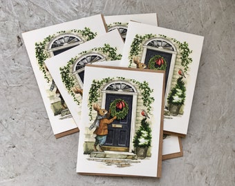6 x Mr. Rabbit's Wreath (6 blank cards) holiday, Christmas card