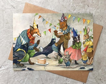 Celebrate with Hector Fox and Friends (blank card) 5x7