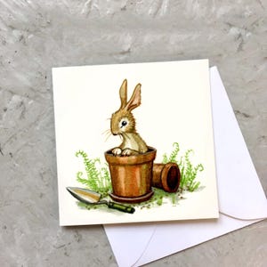 Blumentopf-Häschen (Minikarte) 3 x 3 cm