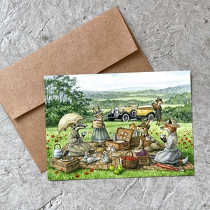 Pique-nique parmi les coquelicots (carte vierge) 5 x 7