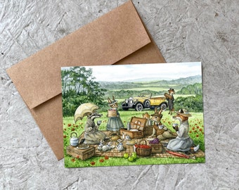 Pique-nique parmi les coquelicots (carte vierge) 5 x 7
