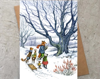 Through the Snow with Hector Fox and Friends (blank card) 5 x 7