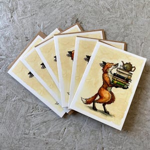 6 x Book Loving Fox (6 small cards) 3.5 x 5