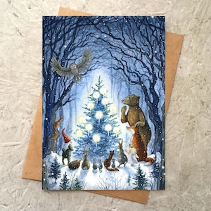 Arbre enchanté (1 carte vierge) 5 x 7, carte de Noël, carte de vœux