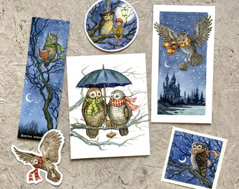 Owl Collection (6 item set - cards, bookmark, and stickers)