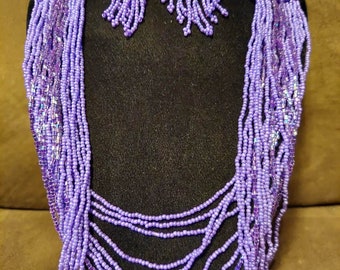 Purple Bead Necklace and Earring Set