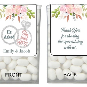 Engagement Tic Tac Labels - Wedding Favors - Bridal Shower Party Favors - She Said Yes - Pink Floral Tic Tac Stickers - 14 CT Printed Labels