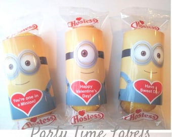 Valentine Minions Twinkies Wrappers - Personalized Party Favor Wrappers - Kids Classroom Treats - Pink or Blue - 12 CT Printed Wrappers