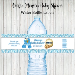 Cookie Monster Baby Shower Water Bottle Labels - Baby Shower Party Favors - 20 CT Printed Labels