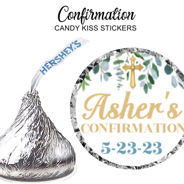 Confirmation Candy Kiss Stickers - Floral Confirmation Party Favor Labels - Personalized Party Favor Labels - 108 Printed Stickers