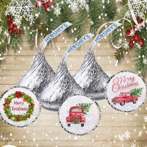 Red Truck Hershey Kiss Stickers Christmas Party Favors - Etsy