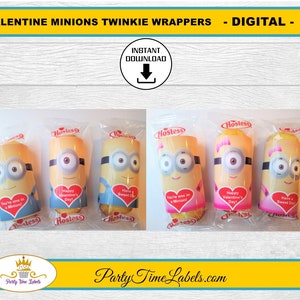 TÉLÉCHARGEMENT NUMÉRIQUE - Valentine Minion Twinkie Wrappers - Valentine Party Favor Supply