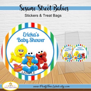 Sesame Street Babies Stickers & Treat Bags - Baby Shower Party Favors - Personalized Stickers + Treat Bags - 2 Size Choices