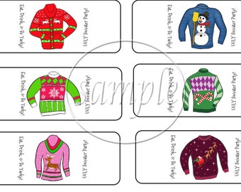 Ugly Christmas Sweater Hershey Nugget Labels - Christmas Party Favors - Christmas Stickers - Stocking Stuffers - 30 CT Printed Labels
