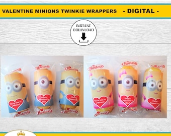 DIGITAL DOWNLOAD - Valentine Minion Twinkie Wrappers - Valentine Party Favor Supply