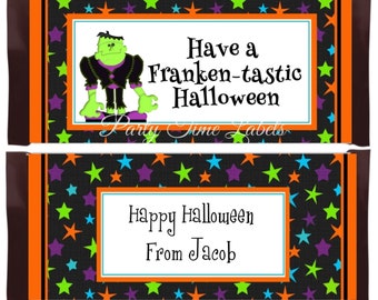 Frankentastic Halloween Candy Wrappers - Frankenstein Halloween Party Favors -  Personalized Party Favors - 12 Printed Wrappers + Foils