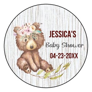Woodland Bear Baby Shower Stickers - Baby Shower Party Favor Labels - Treat Bag Labels - Personalized Printed Labels