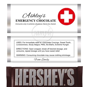 Emergency Chocolate Candy Wrappers - Personalized Birthday Party Favors - Christmas Stocking Stuffers - 12 CT Printed Wrappers + Foil