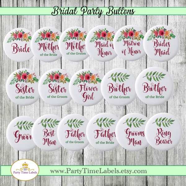 Wedding Party Pins - Bridal Party - Grooms Party - Rehearsal Dinner - Wedding Favors - 2.25" Pinback Buttons - Magnets - Keychains