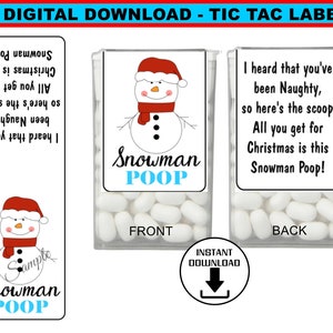 DESCARGA DIGITAL - Etiquetas Tic Tac con forma de muñeco de nieve - Etiquetas para calcetines navideños - Etiquetas para regalos de fiesta