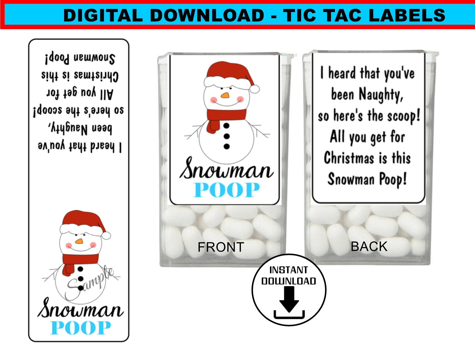 DIGITAL DOWNLOAD Snowman Poop Tic Tac Labels Christmas Stocking Stuffer Party Favor Labels Etsy