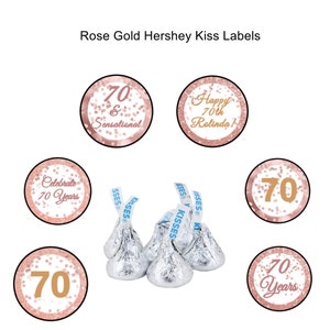 Pink and Rose Gold Candy Kiss Stickers - ANY Age - Pink and Rose Gold Birthday Party Favors - 108 CT Printed Personalized Stickers