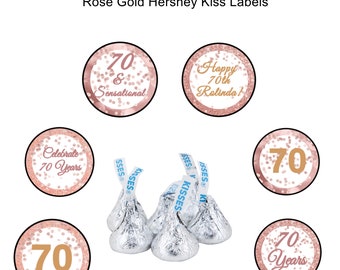 Pink and Rose Gold 3/4" Round Candy Stickers - ANY Age - Pink and Rose Gold Birthday Party Favors - 108 CT Printed Personalized Stickers