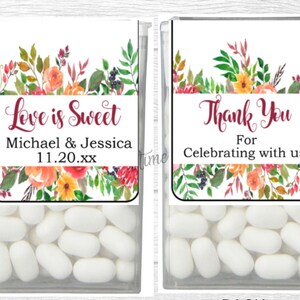 Floral Wedding Tic Tac Labels - Wedding Favor Labels - Bridal Shower Party Favors - Personalized Tic Tac Stickers - 14 CT Printed Labels