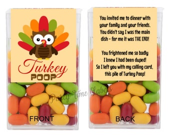 Turkey Poop Tic Tac Labels - Thanksgiving Tic Tac Labels - Fall Tic Tac Stickers - Thanksgiving Party Favors - 14 CT Printed Labels