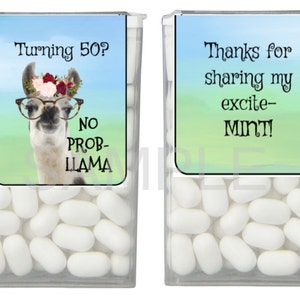 Llama Birthday Party Favors Tic Tac Labels Stickers ANY AGE - 14 CT Printed Labels