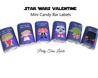 Star Wars Mini Candy Bar Labels - Valentine Party Favor Stickers - Kids Classroom Treats - 54 CT Printed Labels