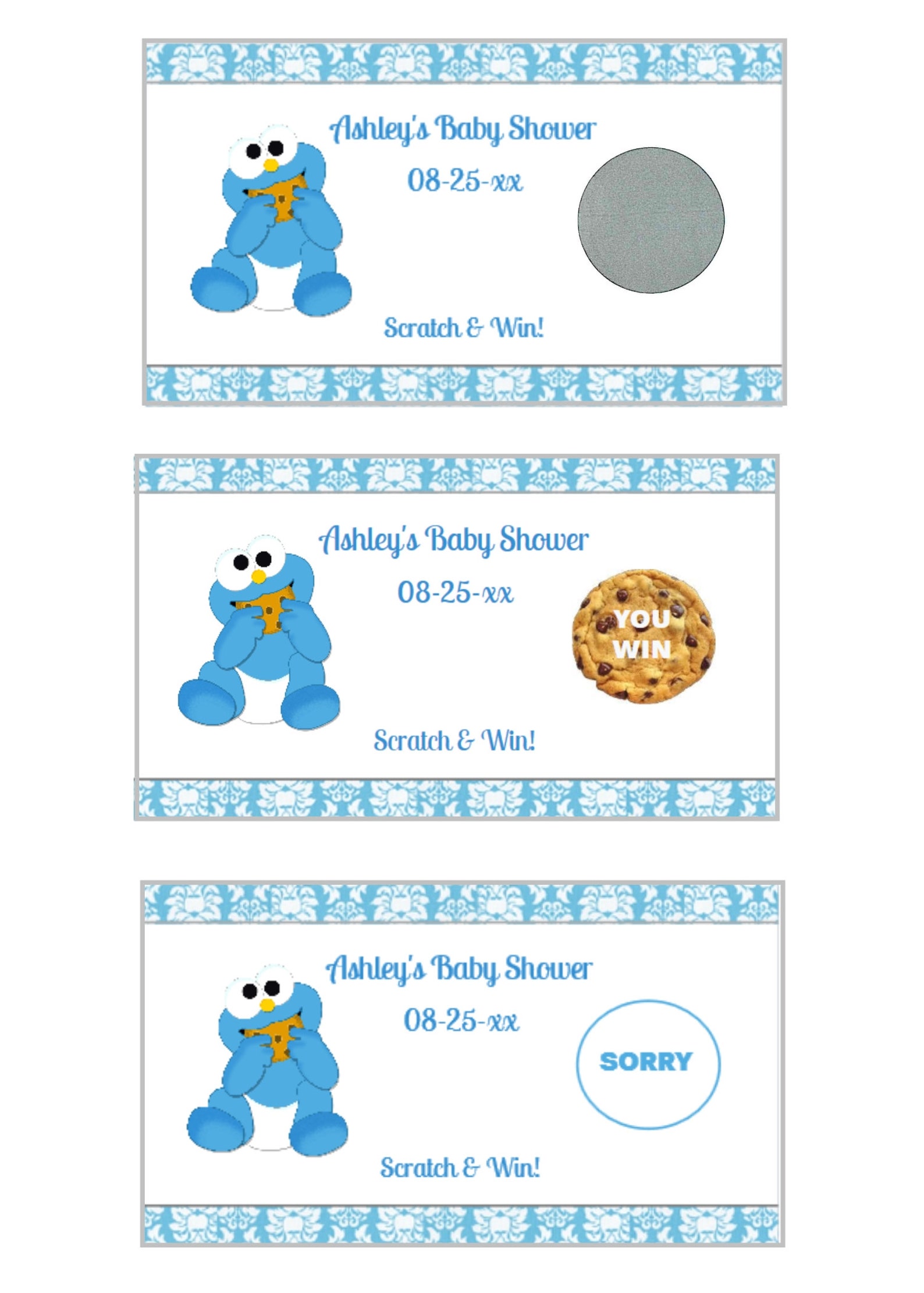 Cookie Monster Scratch Offs Baby Shower Game Cookie - Etsy