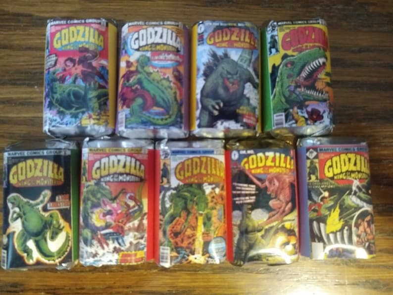 Godzilla Birthday Party Favor 54 Printed Labels Hershey Mini Chocolate Bar Labels Stickers Godzilla Mini Candy Bar Wrappers