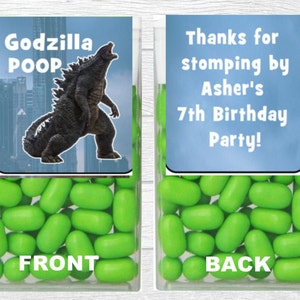 Godzilla Poop Tic Tac Labels - Birthday Party Favors - Personalized Party Favors - Tic Tac Stickers - 14 CT Printed Labels