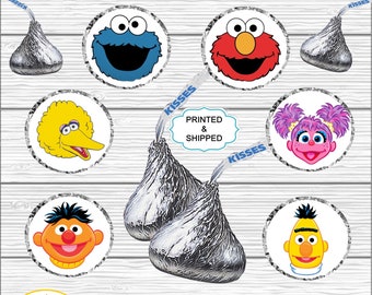 Sesame Street 3/4" Round Candy Stickers - Baby Shower - Birthday Party Favors - Cookie, Elmo, Big Bird, Abby, Bert, Ernie - Printed Labels