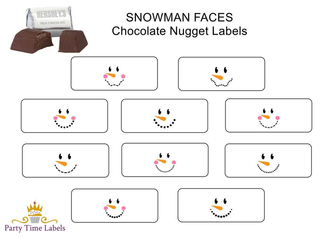 Snowman Chocolate Nugget Labels 10 Snowman Face Stickers Christmas ...