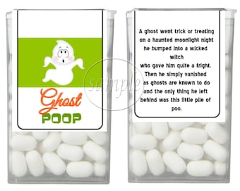 Halloween Party Favors Ghost Poop Tic Tac Labels Stickers SET of 14 - PRINTED