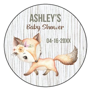 Woodland Fox Baby Shower Stickers - Baby Shower Party Favor Labels - Treat Bag Labels - Personalized Printed Labels