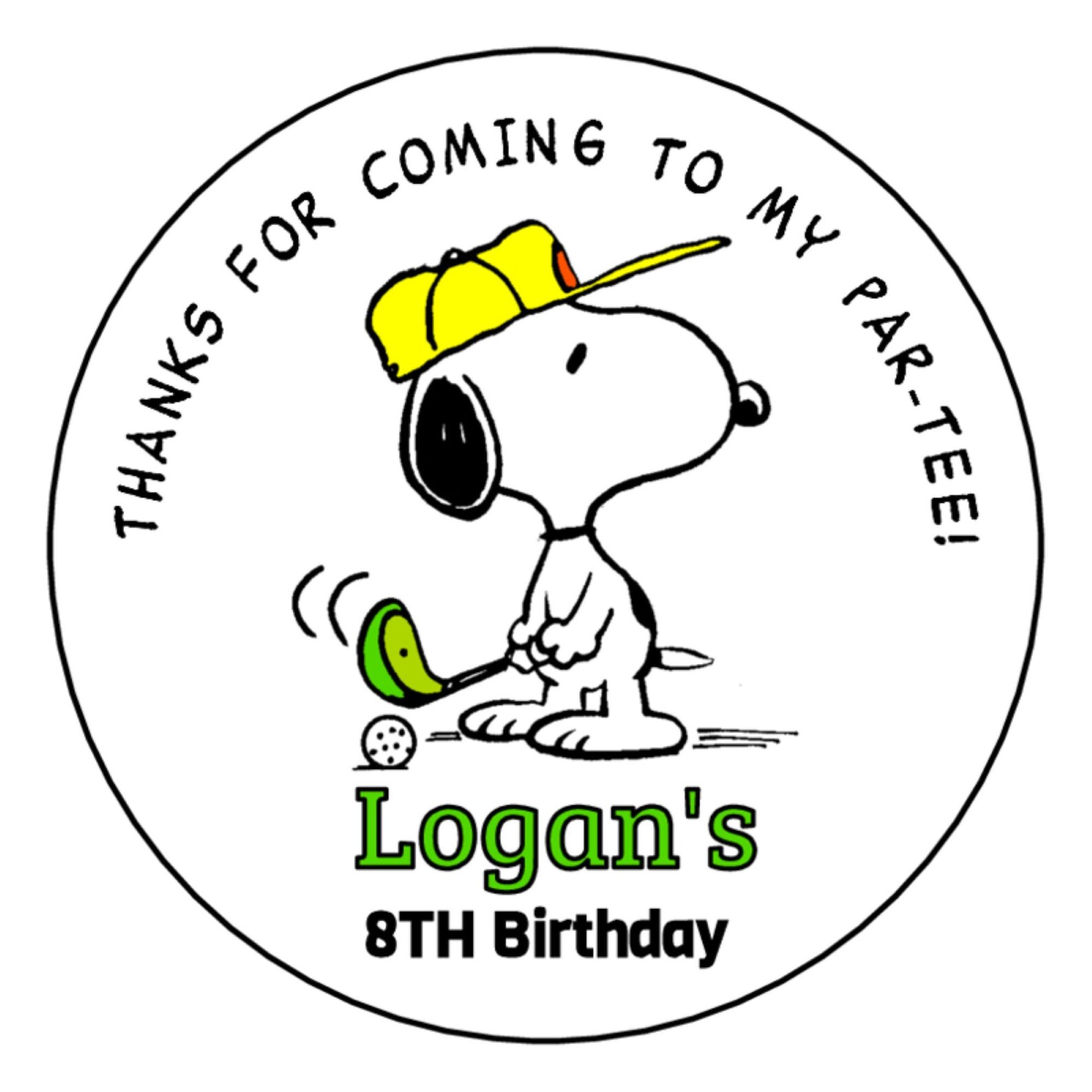 Snoopy Golfing Birthday Party Favor Bag Labels Party Favor Etsy