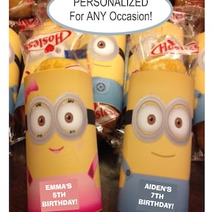 Minions Twinkie Wrappers - Birthday Party Favors - Teacher Meet the Student Night - ANY Occasion - Personalized Favors - Printed Wrappers