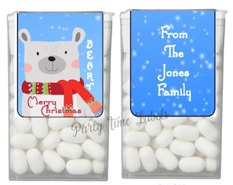 Christmas Bear Tic Tac Labels - Stocking Stuffers - Christmas Party Favors - Holiday Tic Tac Stickers - 14 Printed Labels