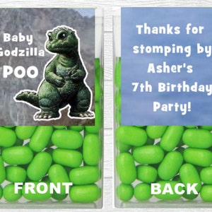 Baby Godzilla Poo Tic Tac Labels - Birthday Party Favors - Halloween Party Favors - Tic Tac Stickers - 14 CT Printed Labels