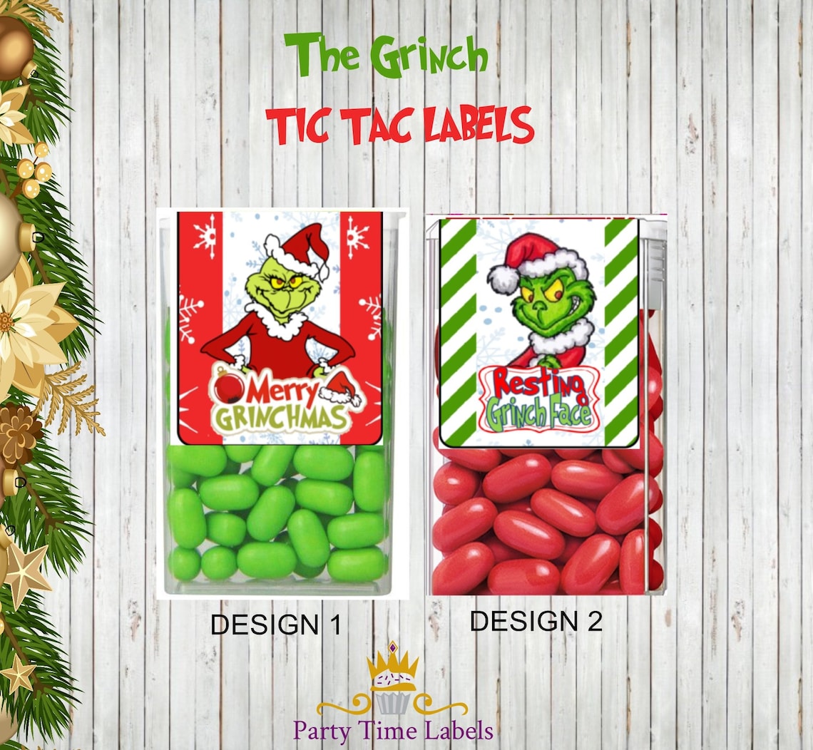 Grinch Tic Tac Labels Stickers Christmas Stocking Stuffers | Etsy